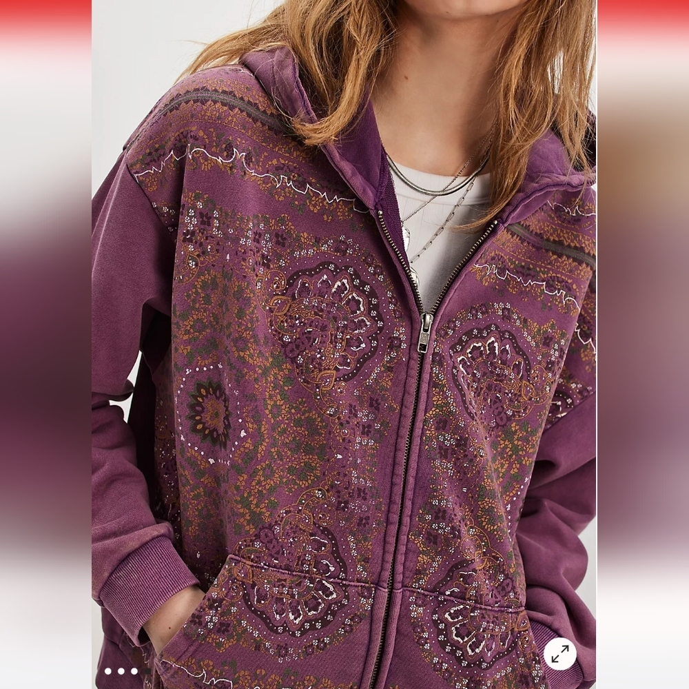 NWT FOUND Motif Purple Embroidered Zip-Up Hoodie Jacket